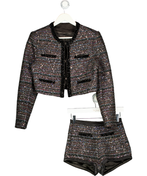 MISS ROSIER 2-piece Black Sequin Tweed Shorts And Jacket Set UK S