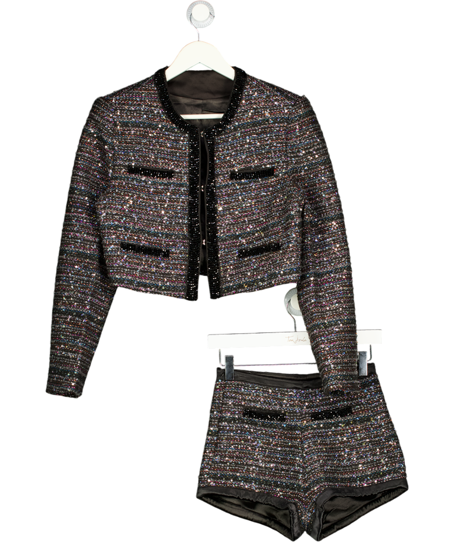 MISS ROSIER 2-piece Black Sequin Tweed Shorts And Jacket Set UK S