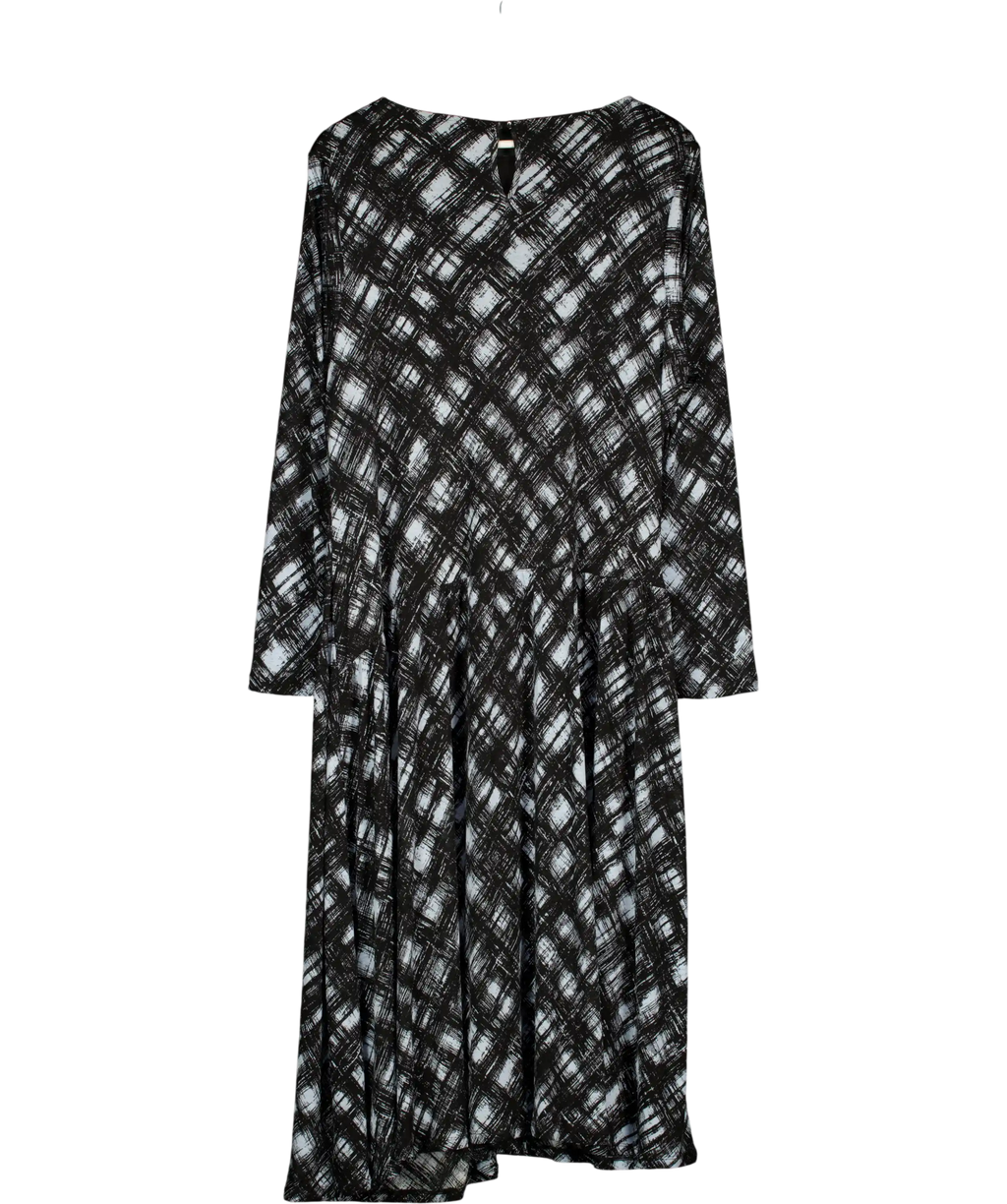 M&S Black / Blue Mesh Jersey Printed Midi Skater Dress UK 20