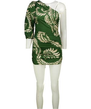 ZARA Green Printed One Shoulder Dress UK XS
