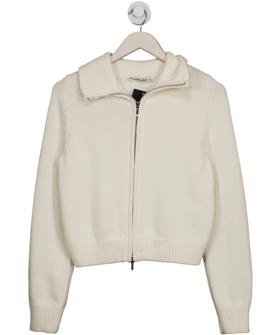 Abercrombie & Fitch Ivory White Cotton Blend Cardigan With Zip UK S