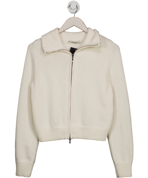 Abercrombie & Fitch Ivory White Cotton Blend Cardigan With Zip UK S