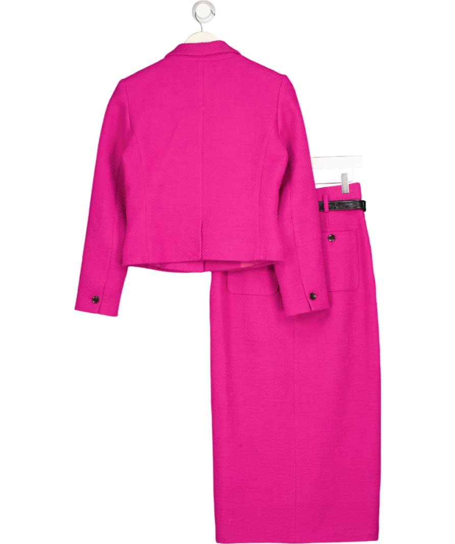 KAREN MILLEN Pink 2-piece Tweed Tailored Blazer & Belted Pencil Skirt Set UK 6