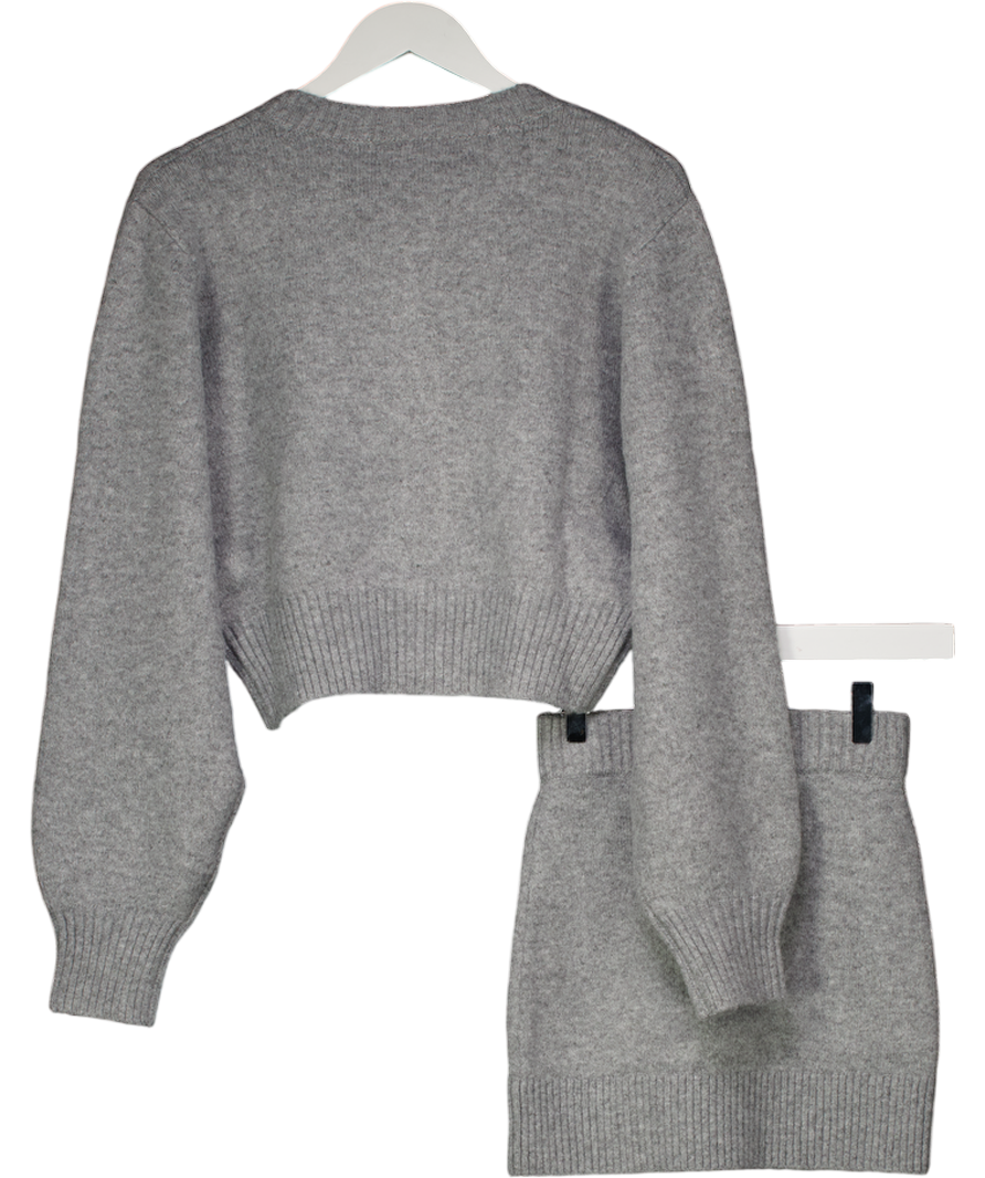 The Couture Club Grey Emblem Embroidered Knit Crop Cardigan (s) And Skirt (xs) Set UK S