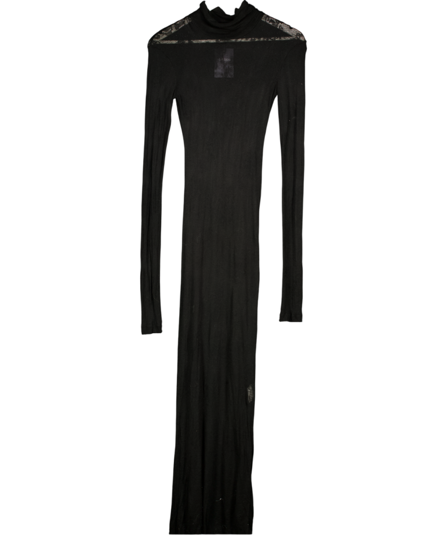 BITE STUDIOS Black High Neck Sheer Lace Maxi Dress UK S
