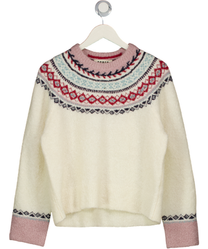 BODEN Cream Bouclé Raglan Jumper Warm Ivory Fair Isle UK S