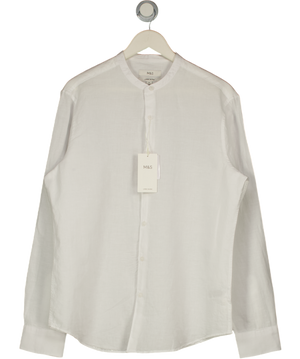 M&S White Cotton Linen Blend Grandad Collar Shirt UK M