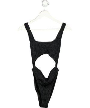 South Beach Black Shirred Square Neck Cut-out Swimsuit UK 10