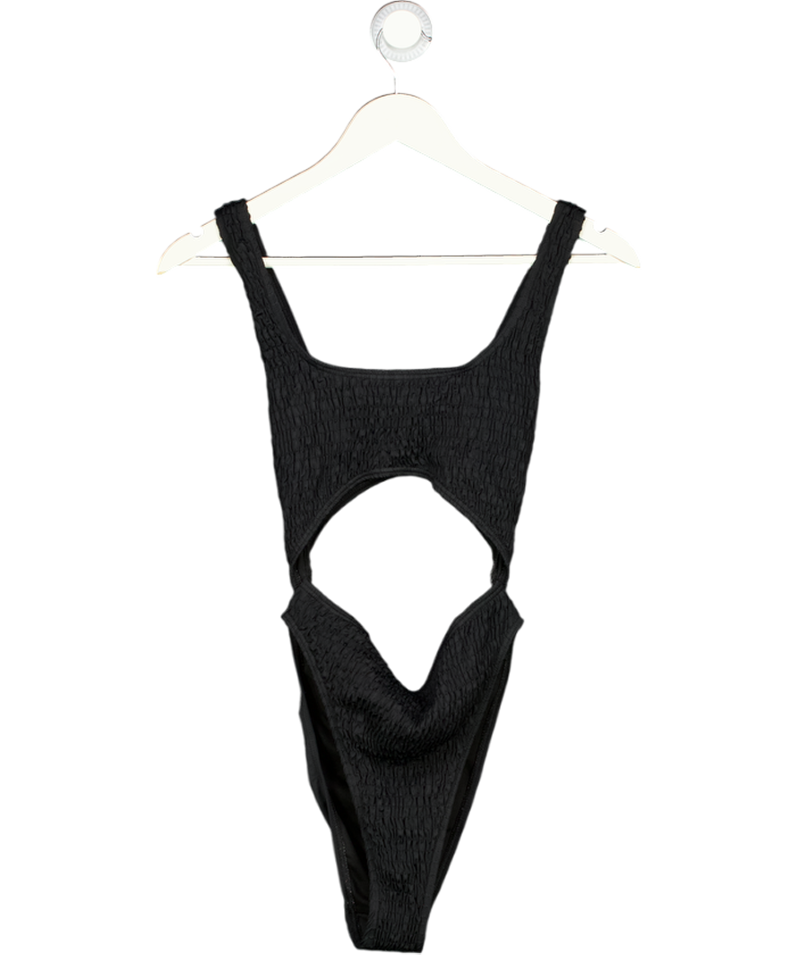 South Beach Black Shirred Square Neck Cut-out Swimsuit UK 10