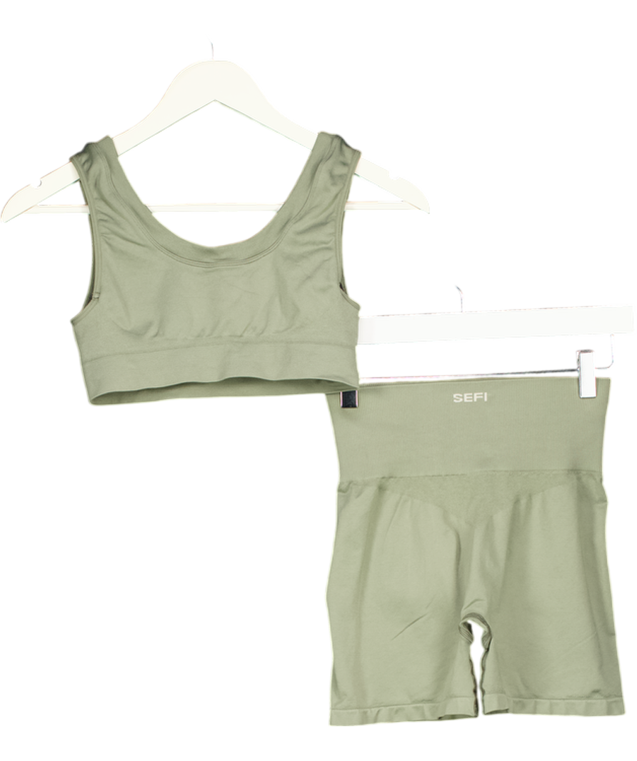 SEFI Green 2-piece Activewear Bike Shorts And Bra Top Set UK S