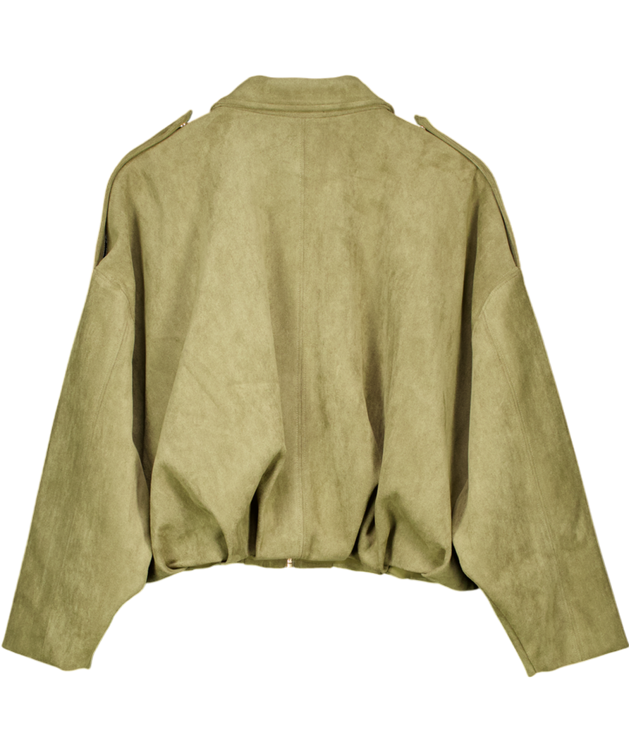 ZARA Khaki Green Suede Effect Bomber Jacket UK S