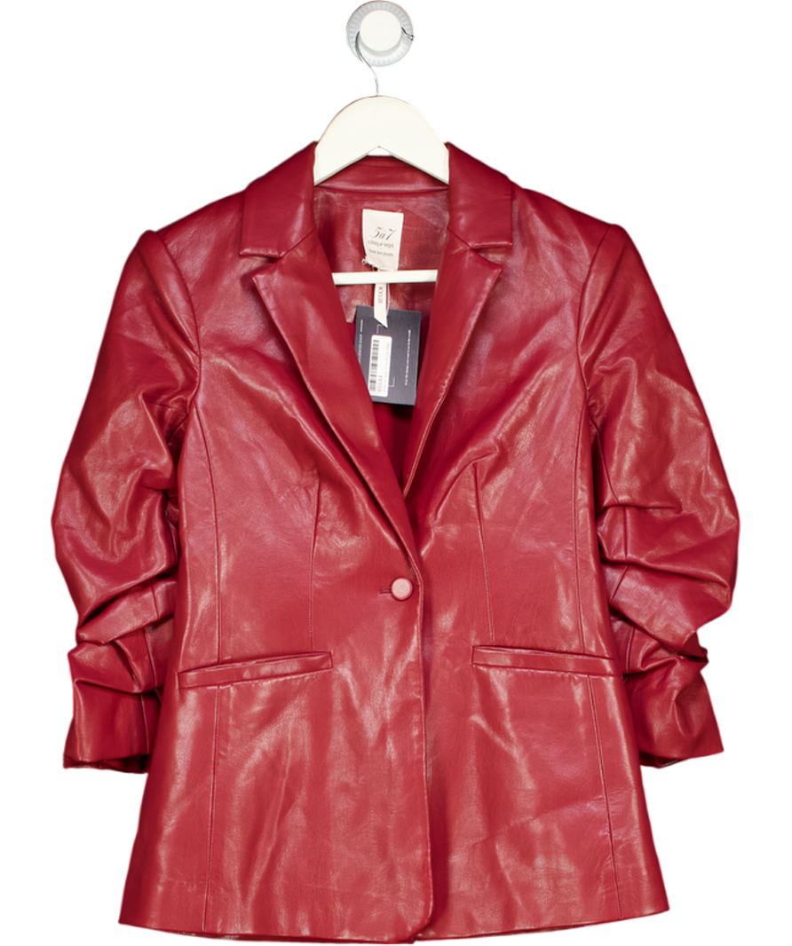 CINQ A SEPT Dark Red Ruched Sleeve Faux Leather Blazer Sz00 UK XXS