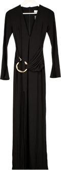 Club L Black Plunge Maxi Dress With Gold Belted Detail UK 8