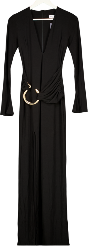 Club L Black Plunge Maxi Dress With Gold Belted Detail UK 8