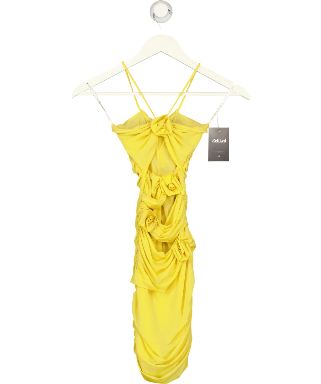 MAYGEL CORONEL PETITE Yellow Coari Appliquéd Ruched Cutout Halterneck Mini Dress UK XXS