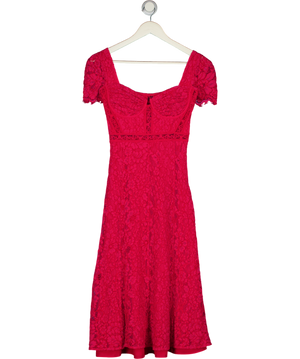 SELF PORTRAIT Pink Crepe Lace Detail Midi Dress UK 4
