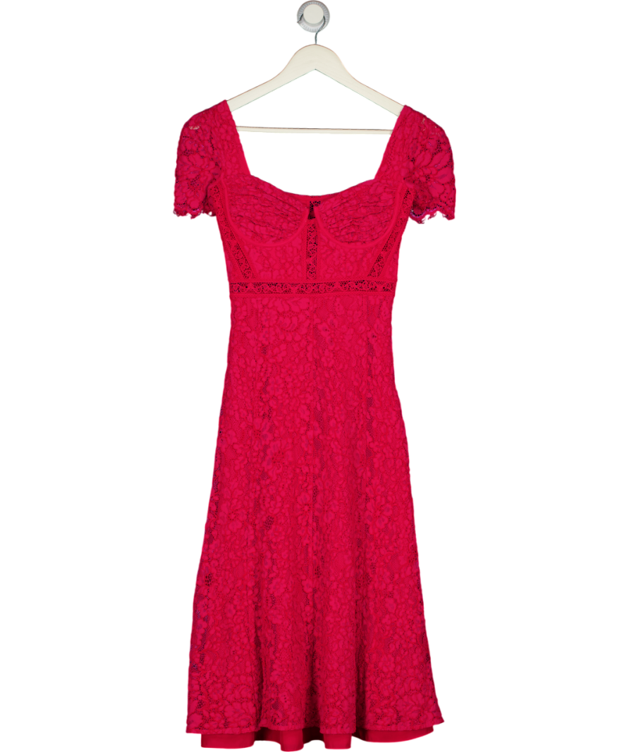 SELF PORTRAIT Pink Crepe Lace Detail Midi Dress UK 4
