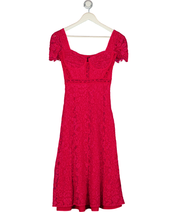 SELF PORTRAIT Pink Crepe Lace Detail Midi Dress UK 4