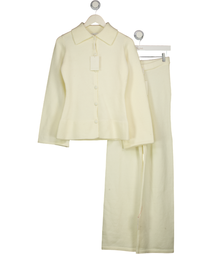 PRETTY LAVISH Cream 2-piece Ellice Collared Knitted Cardigan And Trouser Set UK XS