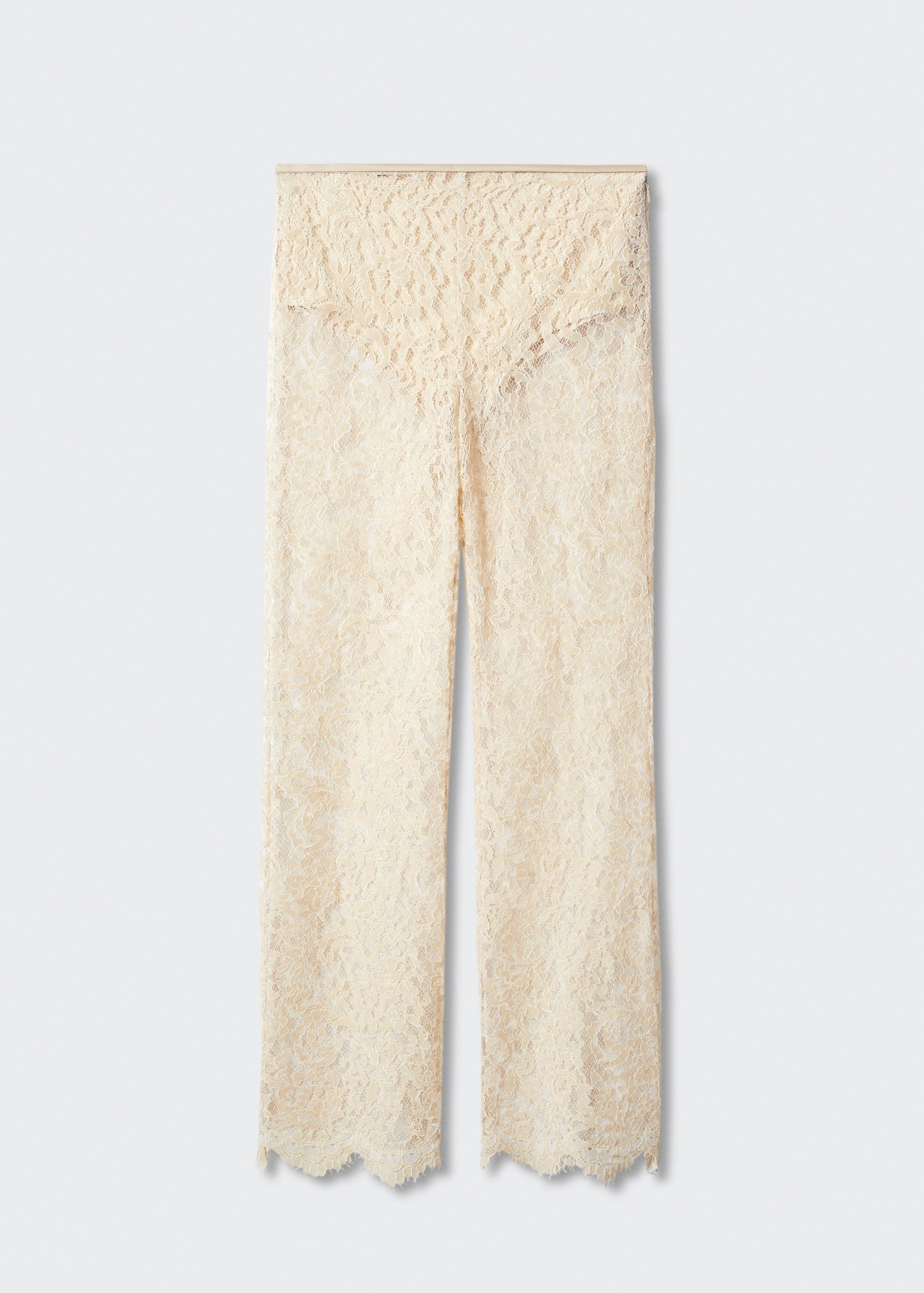 MANGO Cream Picaso Lace Flare Trousers UK 8