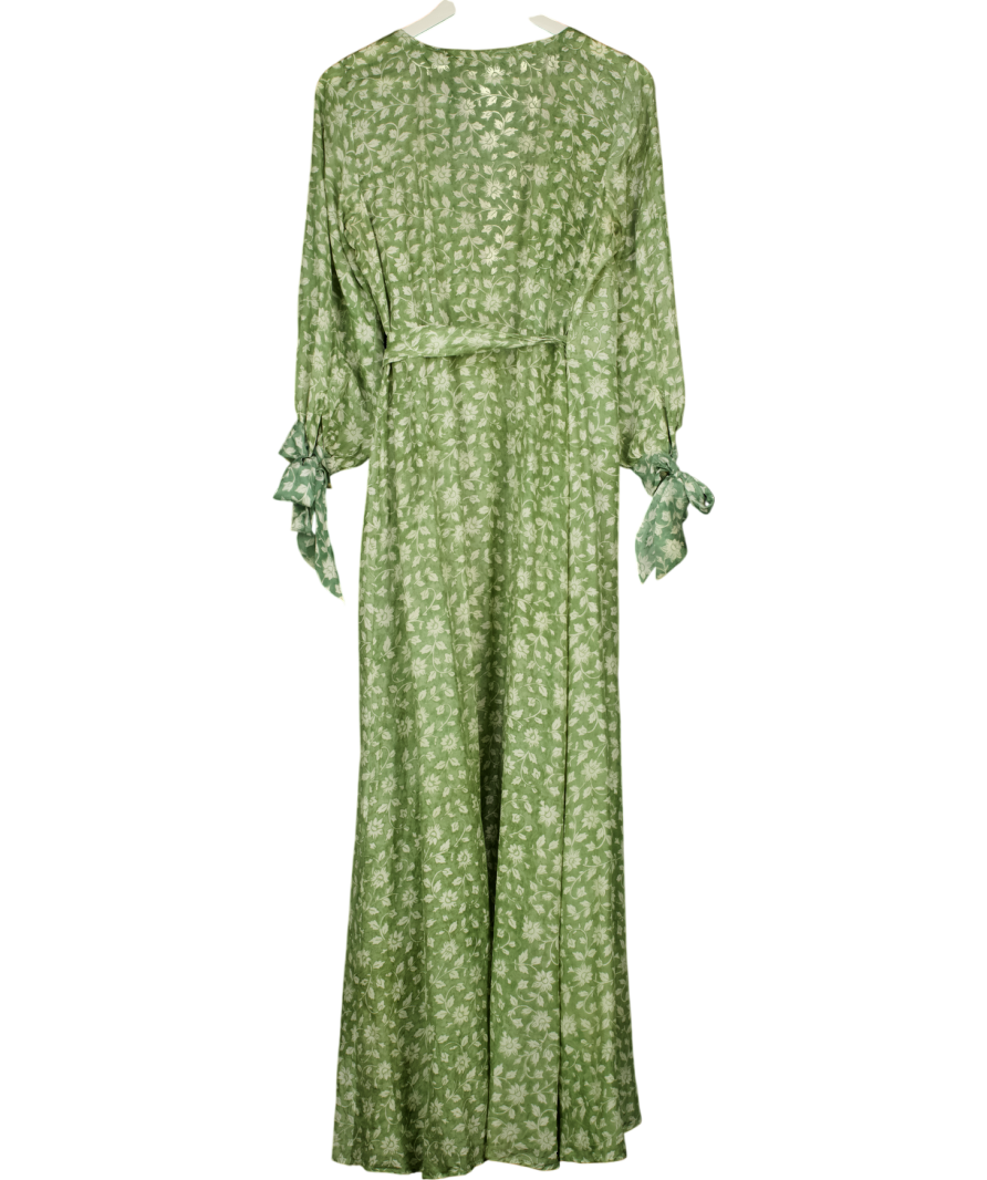 HANNAH ARTWEAR Green Floral Lightweight Silk Wrap Dress UK S