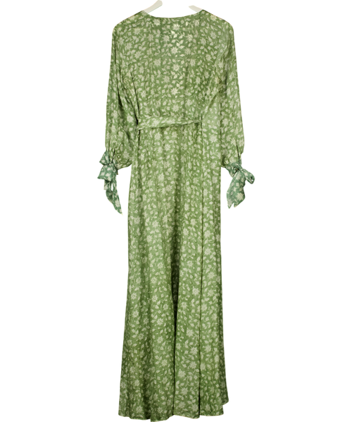 HANNAH ARTWEAR Green Floral Lightweight Silk Wrap Dress UK S