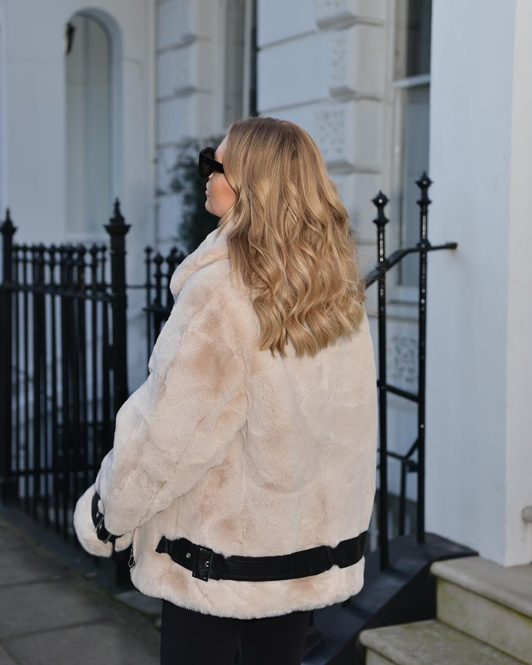 Karen Millen Cream Faux Fur Biker Coat UK 8