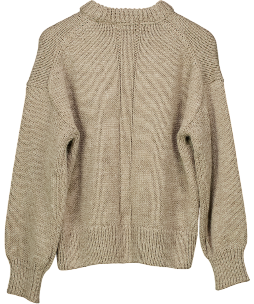 MANGO Beige Puffed-sleeved Wool Oversize Sweater UK M