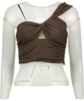 ZARA Brown Linen Blend Crop Top UK S