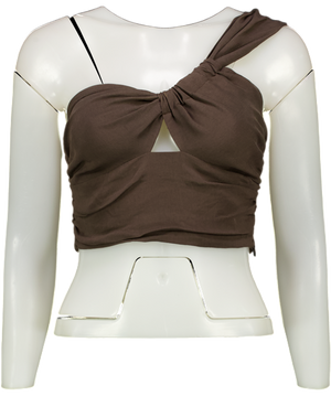 ZARA Brown Linen Blend Crop Top UK S