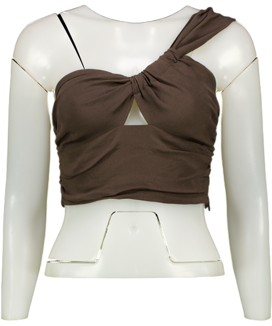 ZARA Brown Linen Blend Crop Top UK S