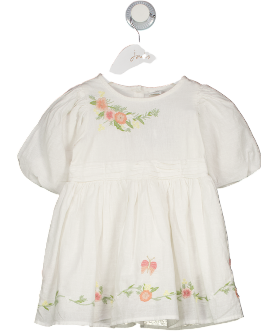 Next White Cotton Linen Floral Embroidered Puff Sleeve Dress 12-18 Months