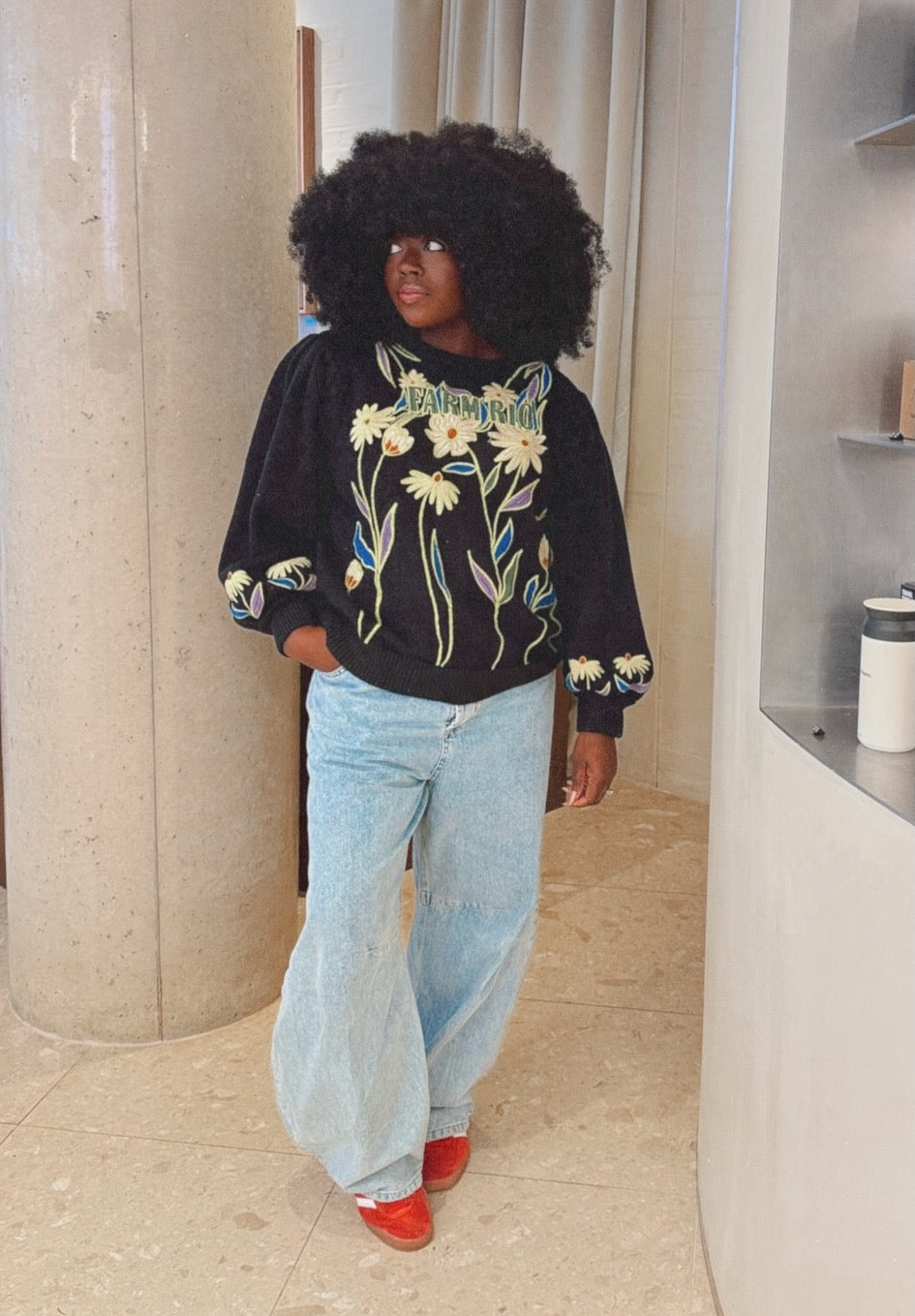 FARM RIO Black Floral Embroidered Knitted Jumper UK XL