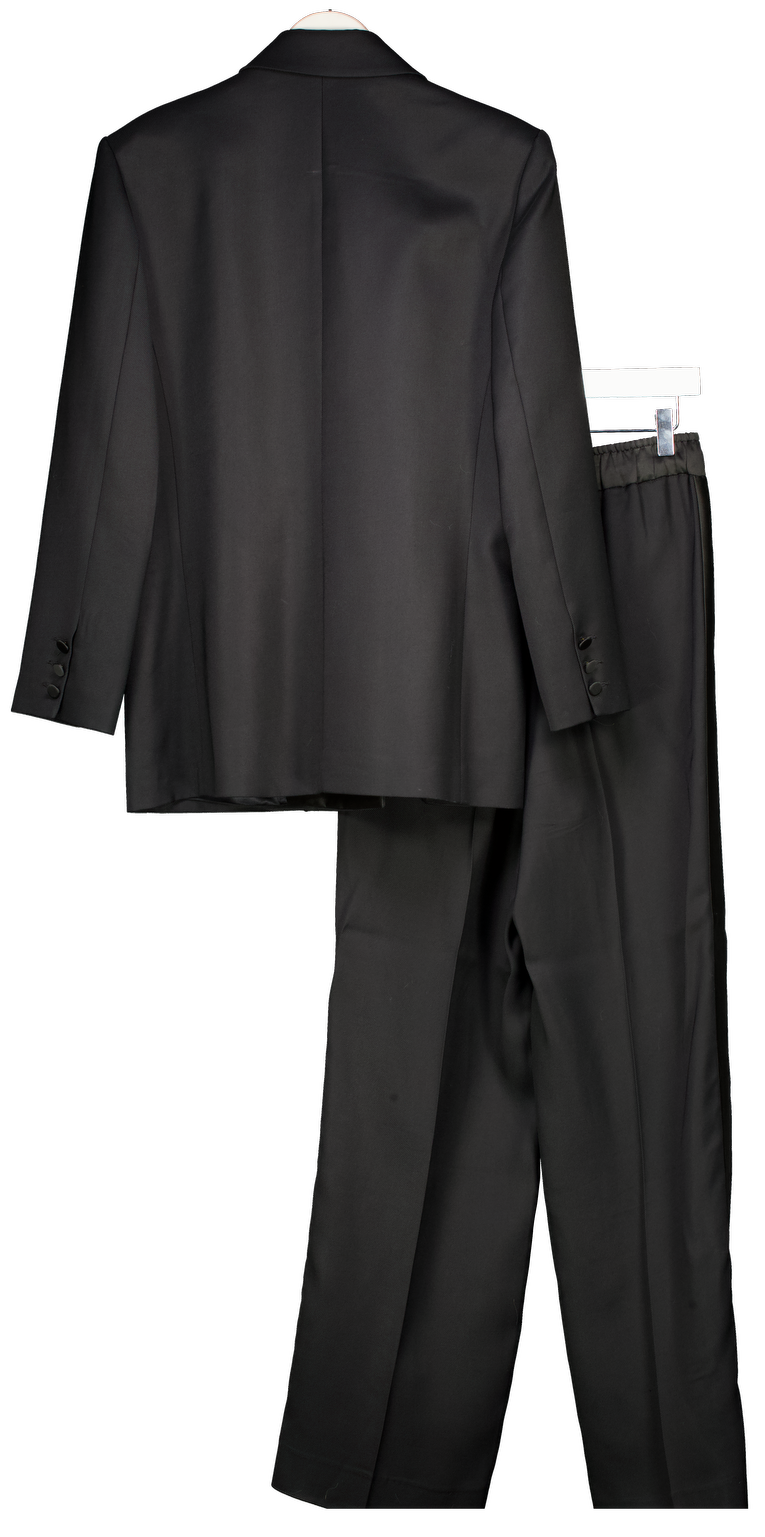 SANDRO PARIS Black 2-piece Oversized Dinner Jacket (uk 12) & Wide Trousers With Satin Side Stripe UK 10