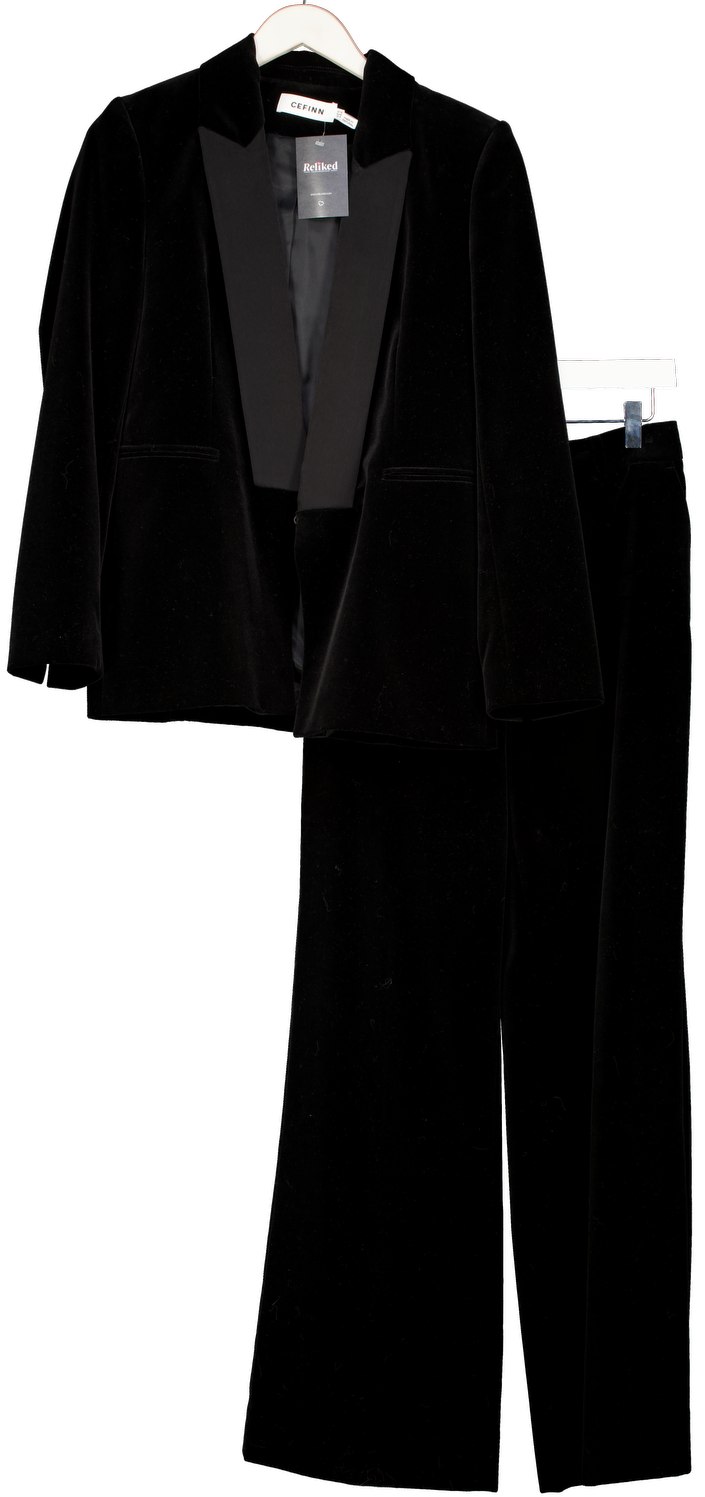 Cefinn Black 2-piece Velvet Dinner Jacket (UK 12) And Wide Leg Trousers UK 10