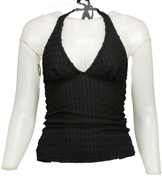 Peachy Den Black The Cindy Stretch Seersucker Halter Top UK S