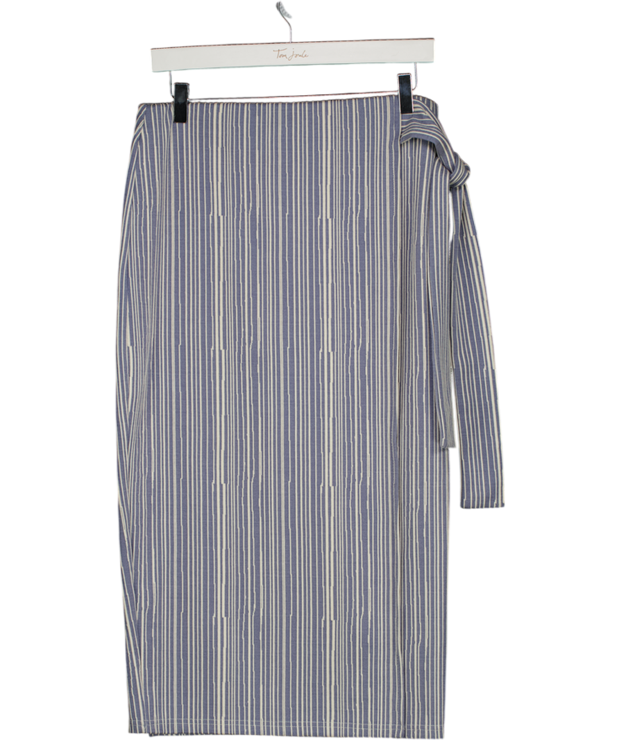 Project Tekstil Blue Striped Tie Up Midi Wrap Skirt UK M