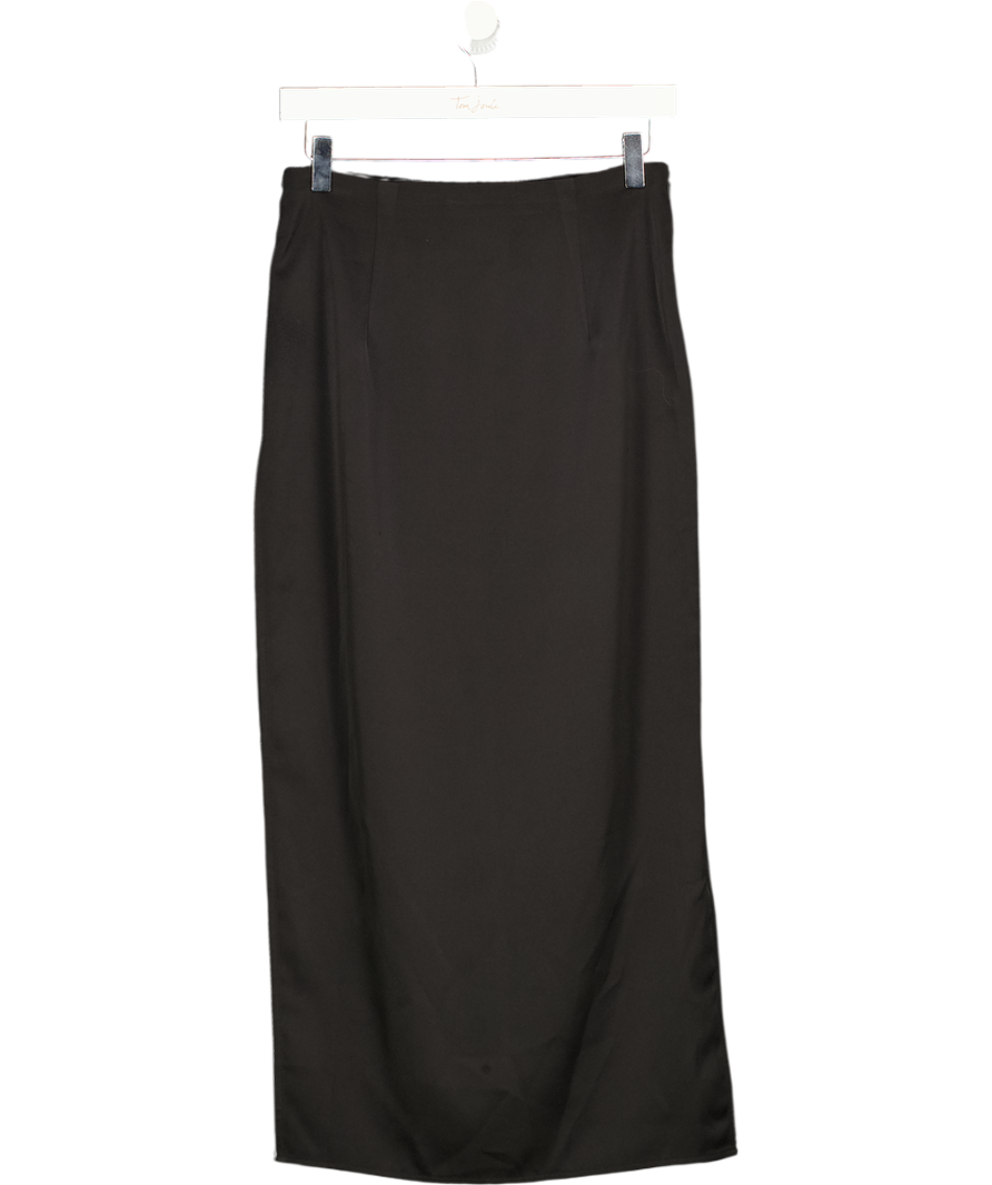 RICH RADI Q'S Black Satin Pencil Skirt With Thigh Slits And Lace Under Skirt UK M