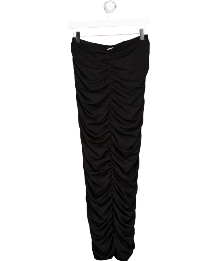 Leau Black Ruched Mesh Maxi Skirt UK S