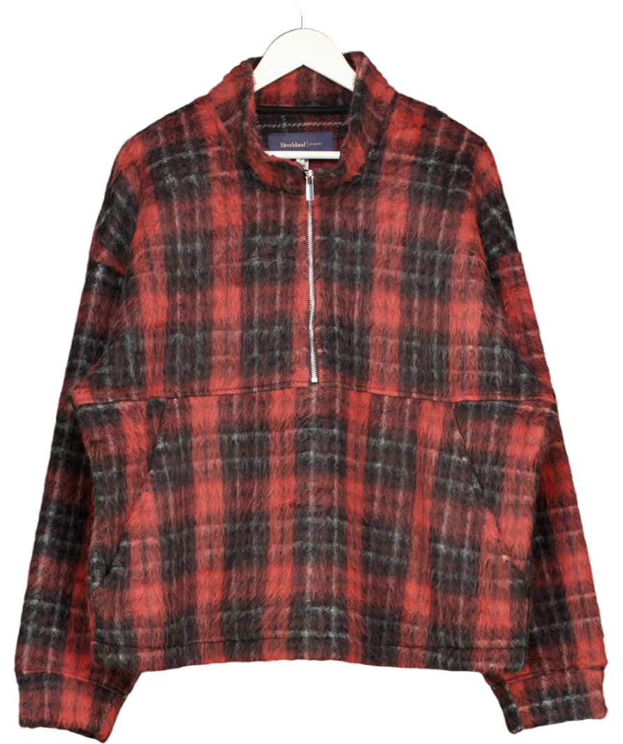 River Island Red Check Oversized Zip Fleece Sweatshirt UK L