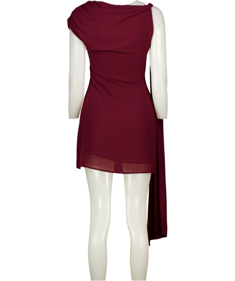 MESHKI Daisie Chiffon Mini Dress - Wine Red UK XS