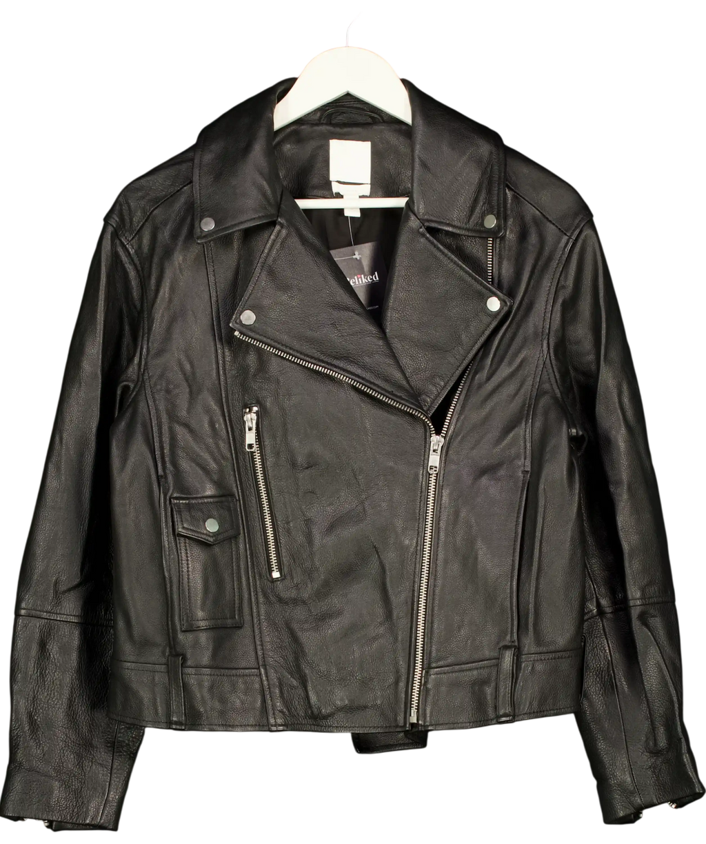 H&M Black Real Leather Biker Jacket UK S