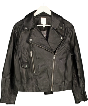 H&M Black Real Leather Biker Jacket UK S