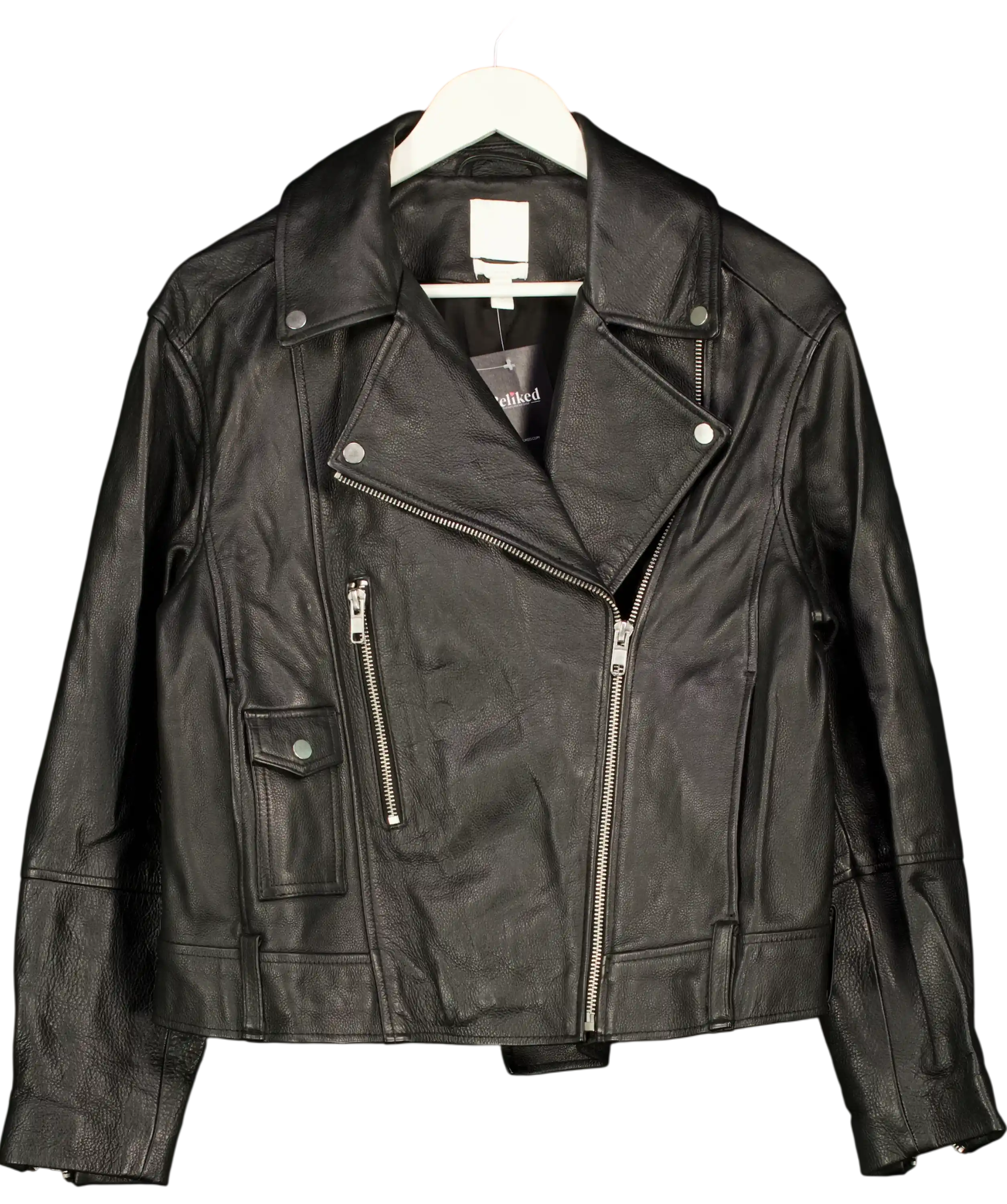 H&M Black Real Leather Biker Jacket UK S