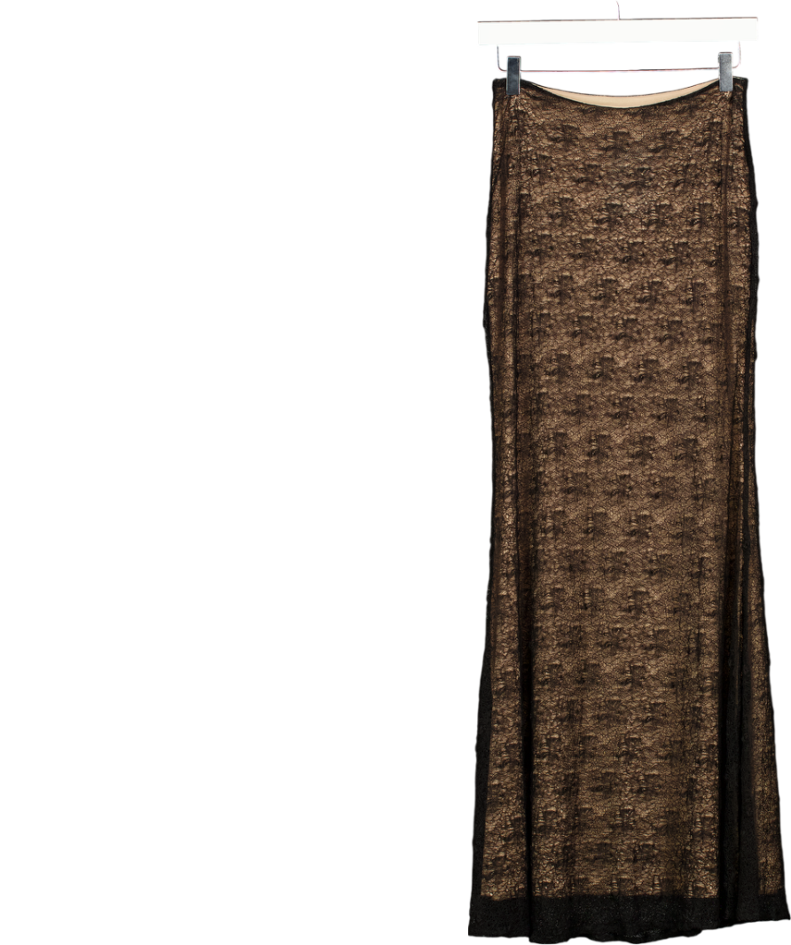 MESHKI Black Cobweb Lace Maxi Skirt UK XS
