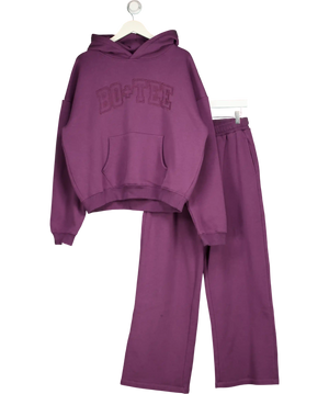 Bo + Tee Purple Logo Hoodie And Straight Leg Jogger Set UK M