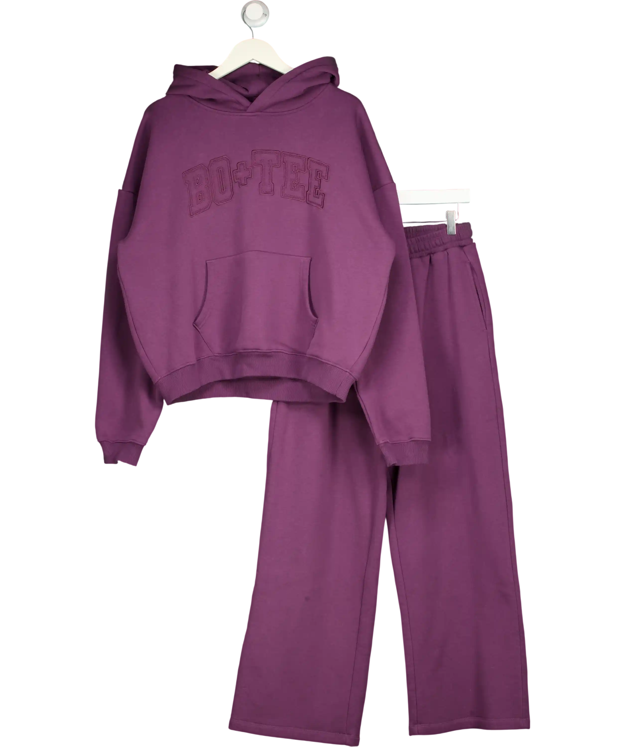 Bo + Tee Purple Logo Hoodie And Straight Leg Jogger Set UK M