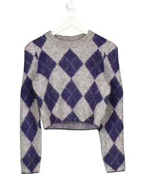 H&M Edition Navy Blue / Grey Argyle Mohair-blend Jumper UK XS