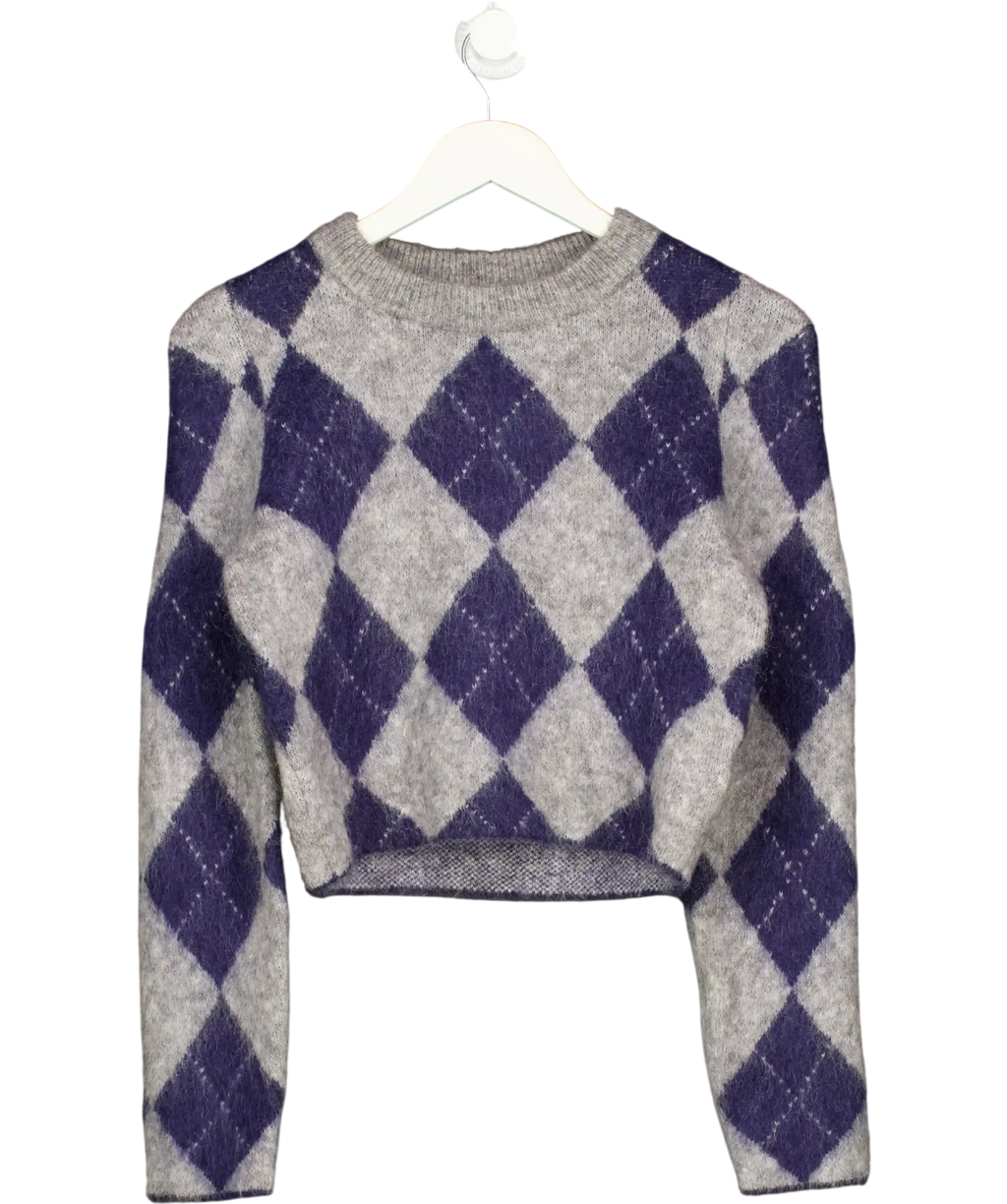 H&M Edition Navy Blue / Grey Argyle Mohair-blend Jumper UK XS