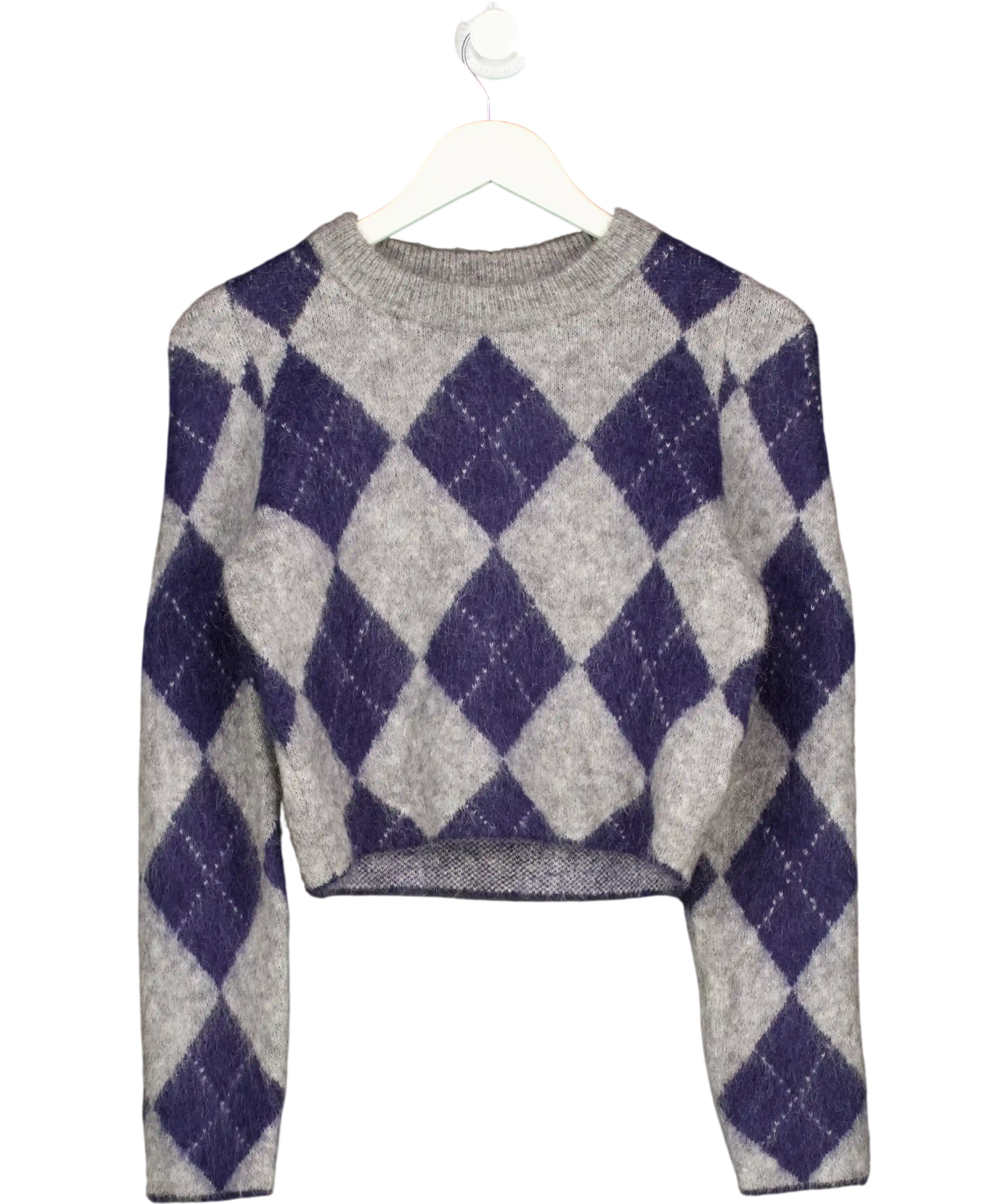 H&M Edition Navy Blue / Grey Argyle Mohair-blend Jumper UK XS